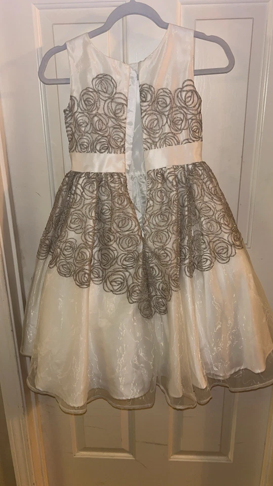 Disney Princess Belle Ball Satin W/ Gold Embroidery Party Dress Size 7/8 EUC - Image 4 of 4