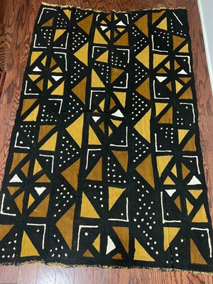 #ad Vintage Mudcloth Textile Old Handwoven Mali African Art 63quot; X 42quot; eight strips $59.50
