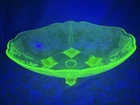 Cambridge Apple Blossom Large Uranium Glass Floral Fruit Bowl 1920s Depression