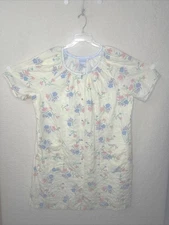Smart Time 2X  VTG Ivory Floral Snap ROBE House Coat Lightweight Big Pockets EUC
