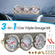 3 en 1 2" 52mm Presión de Aceite Agua Temperatura Voltímetro Medidor Triple Kit Medidores Cromados
