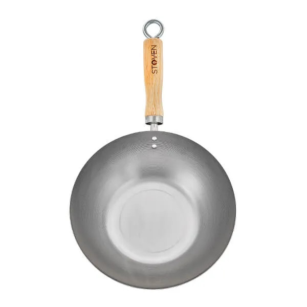Stoven Wok - 27cm Carbon Steel Standard Gauge Induction Rubberwood Handle