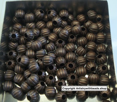 SPACER BEADS, 100 6mm FLUTED round Copper melon spacer beads FPB041B