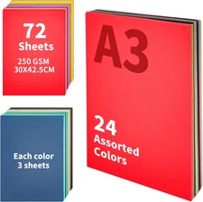 Heavy Colored Cardstock, 72Sheets Colored Papers, A3 Size - 11.8” X 16.73”, 90 L