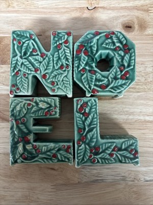 Vintage Ceramic Christmas NOEL HOLLY Letter Candleholder Set 3 1/4 