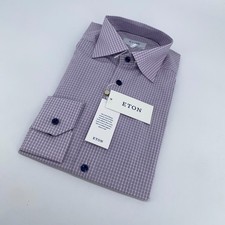 Eton Dress Shirt Mens M 15 1/2 - 39 Purple Plaid Poplin Contemporary Fit Formal