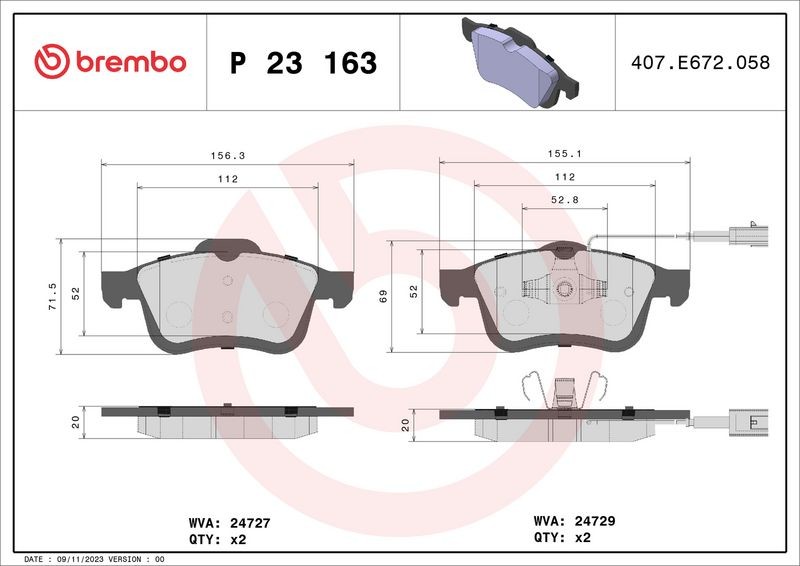 Bremsbelagsatz Scheibenbremse Brembo P23163 (1Satz - 4Tlg)-image