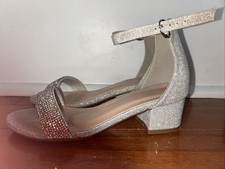 Girl Rhinestone Silver Block Heels Dress Shoes Size 1