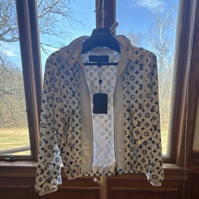 Louis Vuitton Monogram Gold Hardware Concealed Hood Parka Jacket White 40