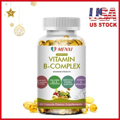 Vitamin B Complex Capsules B1 B2 B3 B5 B6 B7 B9 B12 General Wellness Supplements