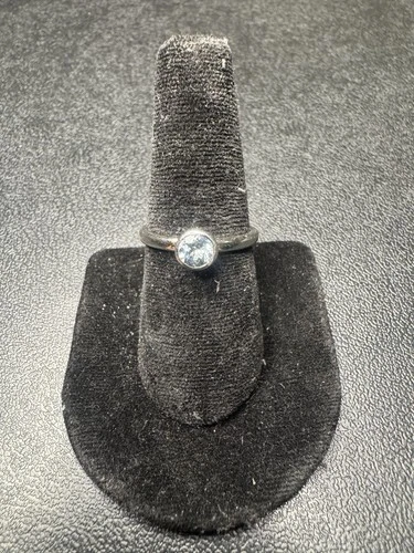 VINTAGE Sterling Silver 925 Solitaire Ring Round With Blue Stone Jewelry SZ 7.25