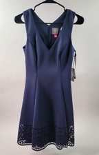 Vince Camuto Womens Dress Size 2 Dark Blue V-Neck Sleeveless Eyelets $128 NWT