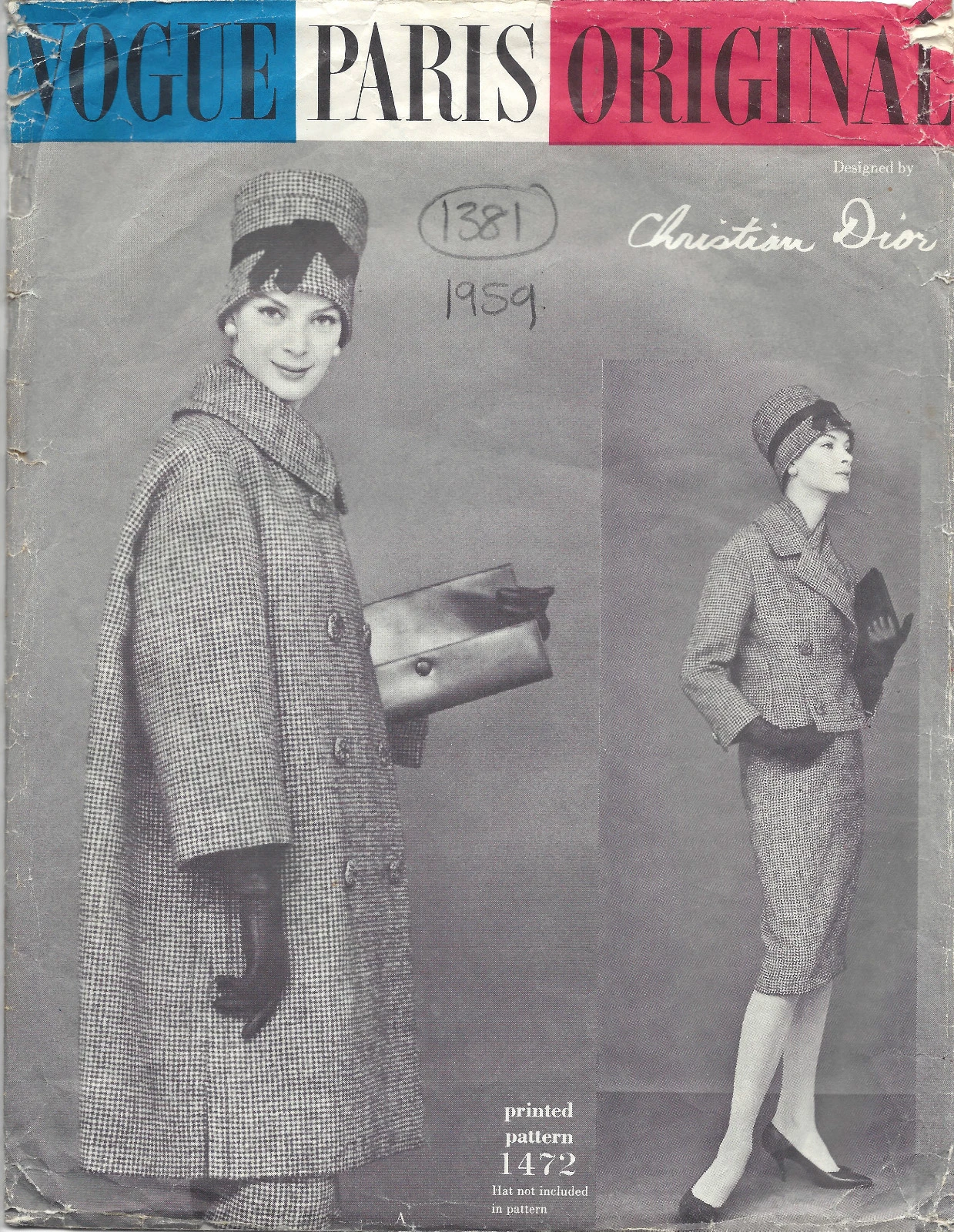 1959 Vintage VOGUE Motif Coudre B34 COSTUME MANTEAU VESTE JUPE ÉCHARPE (1381) Dior