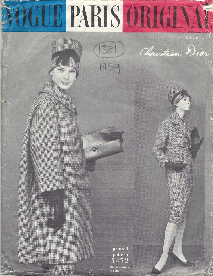 1959 Vintage VOGUE Sewing Pattern B34 SUIT COAT JACKET SKIRT SCARF (1381R) Dior - Image 3 of 4