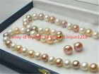 New 7-8Mm Pink Black White Genuine Natural Pearl Necklace 18' + Earrings