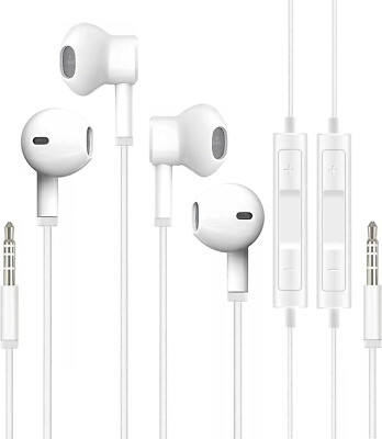 2-Pack 3.5mm Jack Headphone Wired Earbuds Headset W/ Mic For iPhone Samsung Mp3