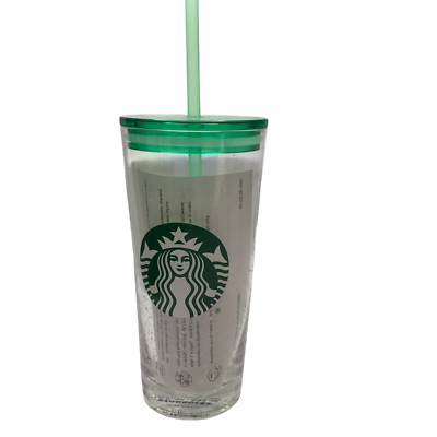 Starbucks Cold Cup Tumbler Glass Speckled Clear w White Dots Green Plastic  Lid | eBay