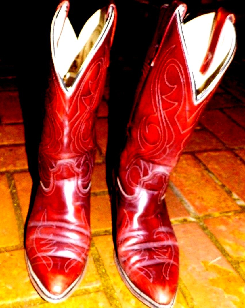 Men s COWBOY Red LEATHER BOOTS,Size 9D | eBay