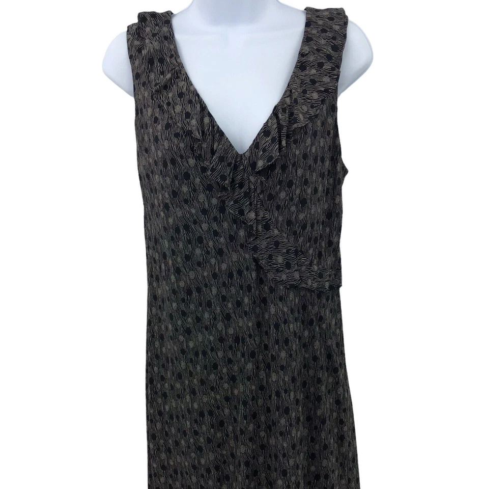 Vestido vintage para mujer talla 14 abstracto lunares dobladillo asimétrico negro sin mangas Foto 3 de 4