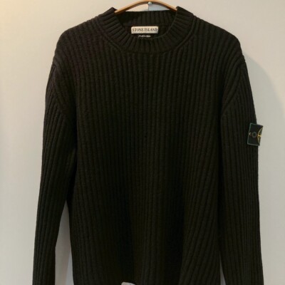 Vintage Stone Island Virgin Wool Rib Knit Sweater 1998 Made In Italy 90's