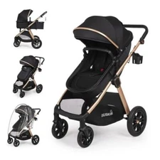 6-in-1 Convertible Baby Stroller with Bassinet Mode - Toddler Midnight Black