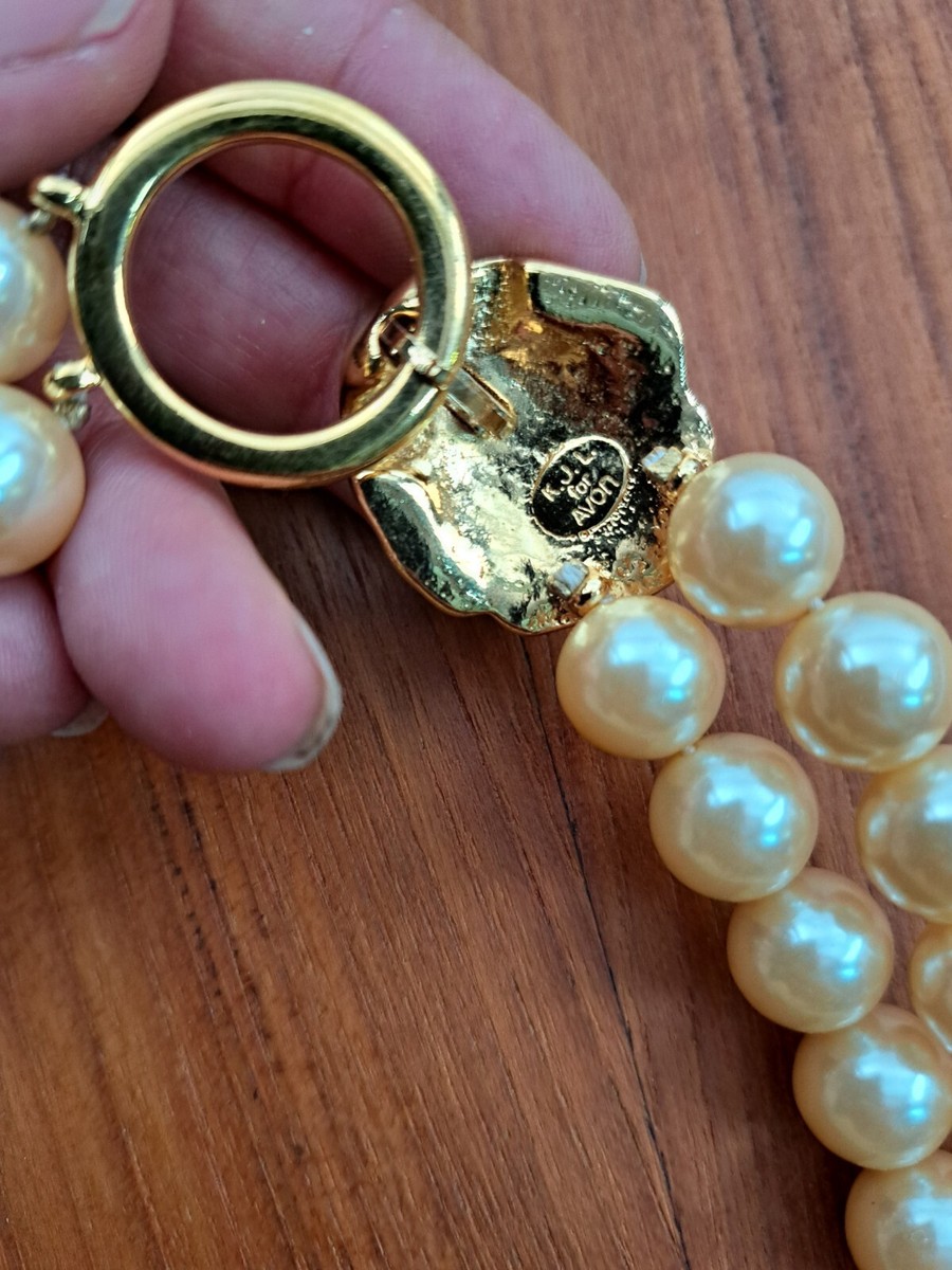vtg. KJL for Avon Kenneth Jay Lane Faux Pearl lion clasp