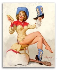 1964 Gil Elvgren Vintage Pin-Up CowGirl "A Polished Performance" Print - 8.5x11