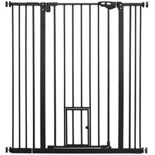 PawHut Extra Tall Dog Gate with Cat Door Auto Close for Stairs 74-101 cm Wide