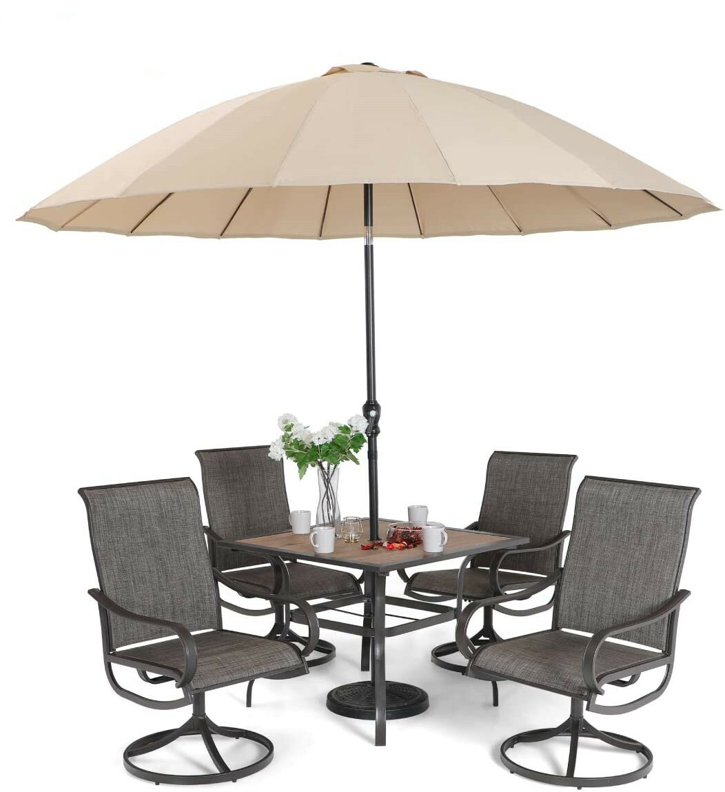 6 Piece Swivel Patio Chairs Outdoor Dining Metal Rocking Chair Garden