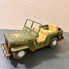 Vintage TN Nomura 1950's USA Army Jeep Japan Friction Tin Litho Military APNOLD