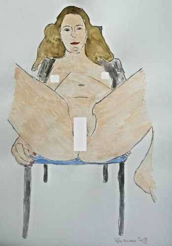 Original Mooseart Akt erotische Zeichnung Aquarell auf Papier 21x30cm Unikat - Photo 6 sur 6