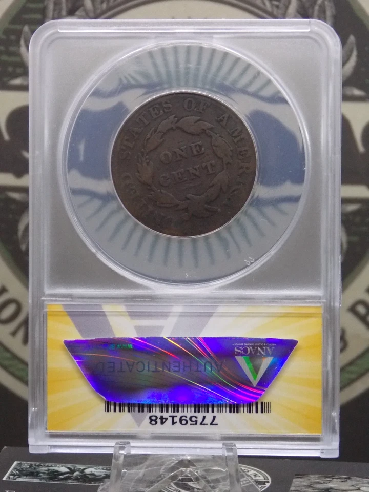 1824 Coronet Head Large Cent N-2 1c ANACS G6 #148 Good ECC&C, Inc. - Image 4 of 4