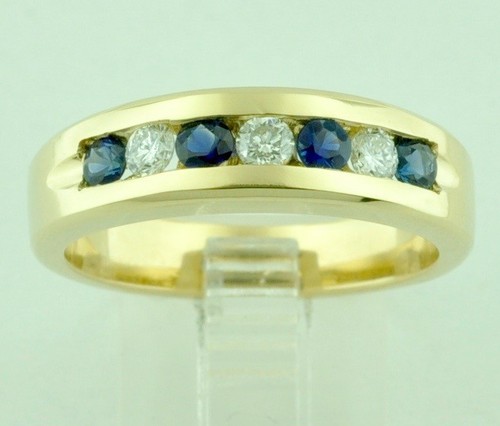 1.00 ct 14k Yellow Gold Mens Men's Natural Diamond & Sapphire Ring Band made USA