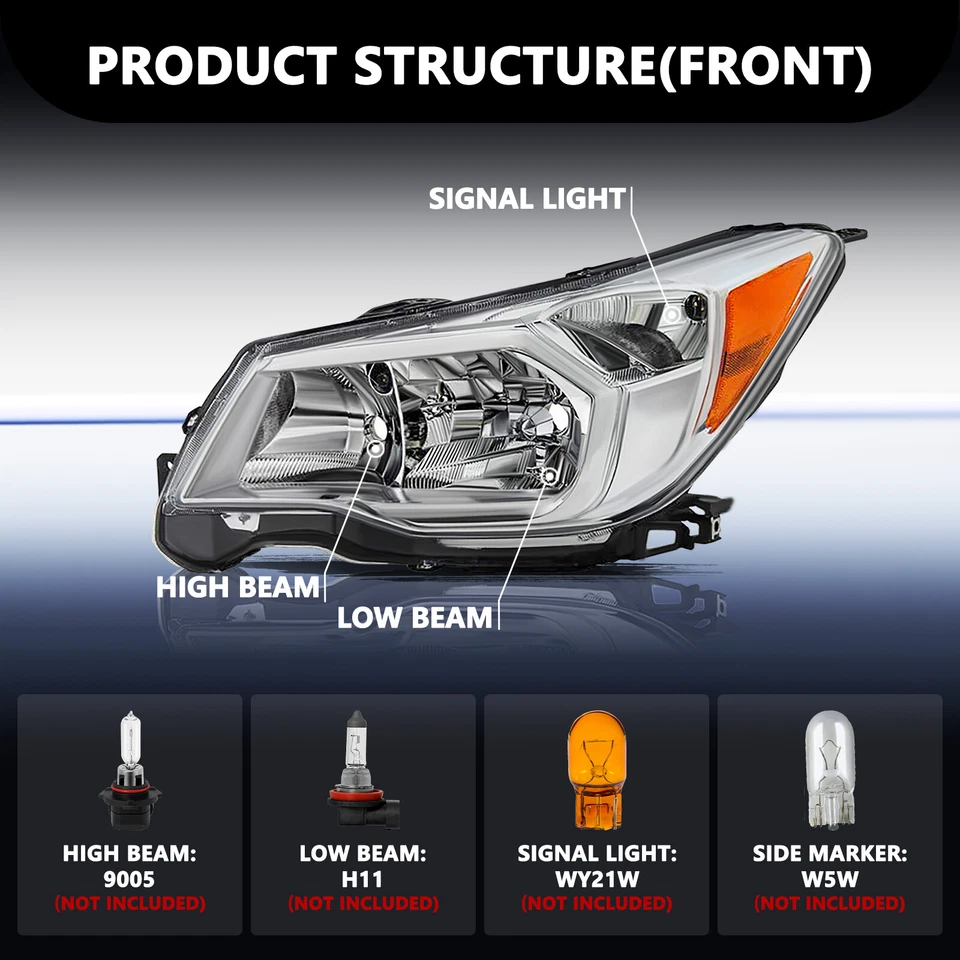 For 2014 2015 2016 Subaru Forester Halogen Chrome Headlights Headlamps L+R Pairs - Image 2 of 4