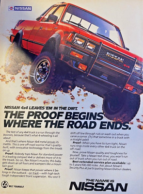 1985 Magazine Advertisement Nissan 4x4 Pickup Trucks