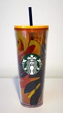 Starbucks 2022 Orange Summer Aqua Terra Floral  w/Straw 24 oz Venti
