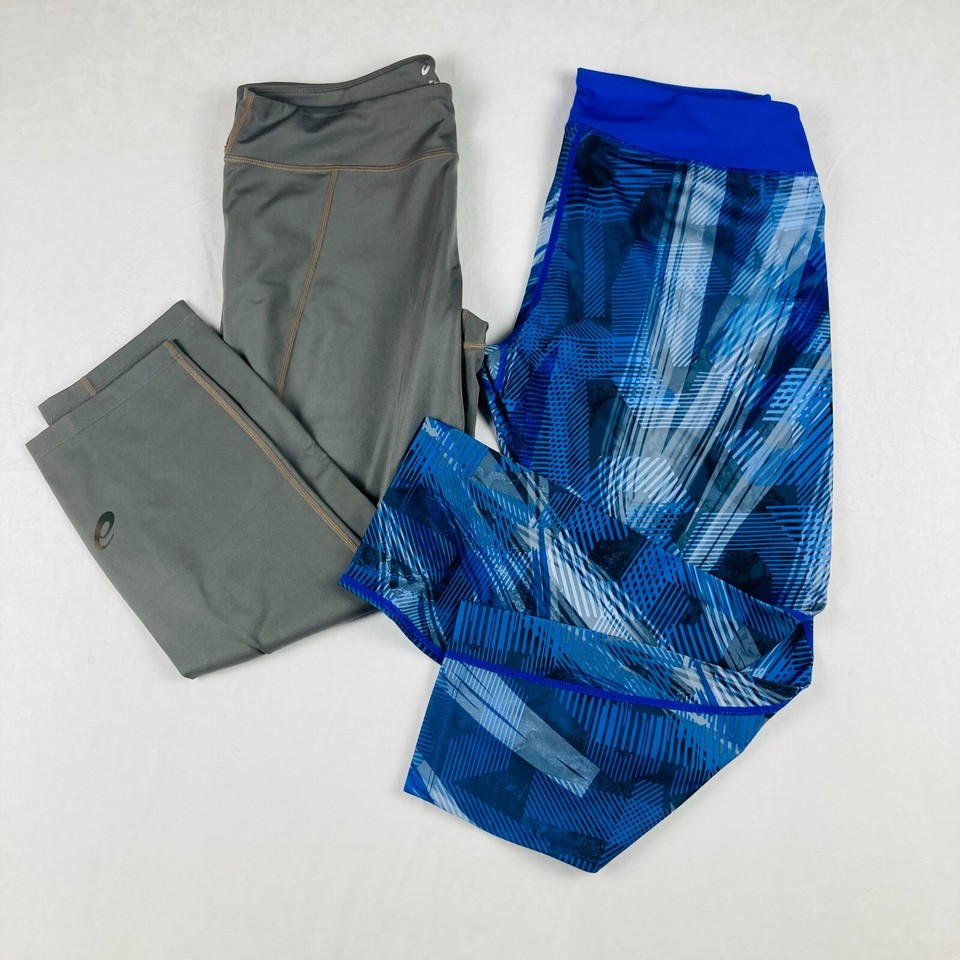 ASICS Women's set of Leggings size Large - Gray Blue Stretch High Waisted