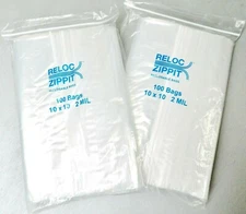 10x10 Bags Zippit Reloc Clear 2 Mil 200 Bags Reclosable 10" x 10" Zip Seal Lock