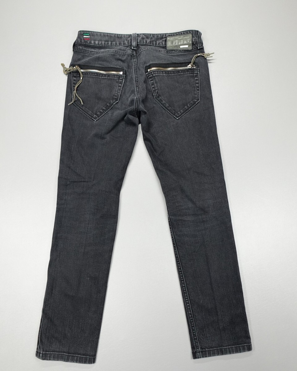 Diesel Clush Stretch Skinny Jeans Black Moto Zip Pockets Women's