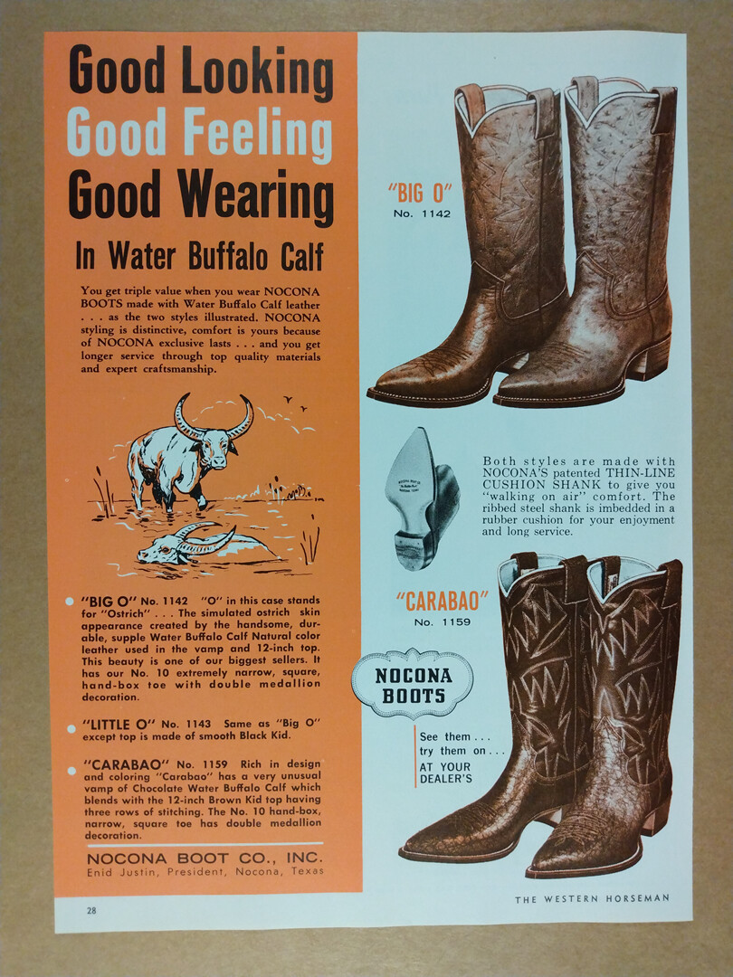 1963 Nocona Water Buffalo Calf Cowboy Boots vintage print Ad eBay