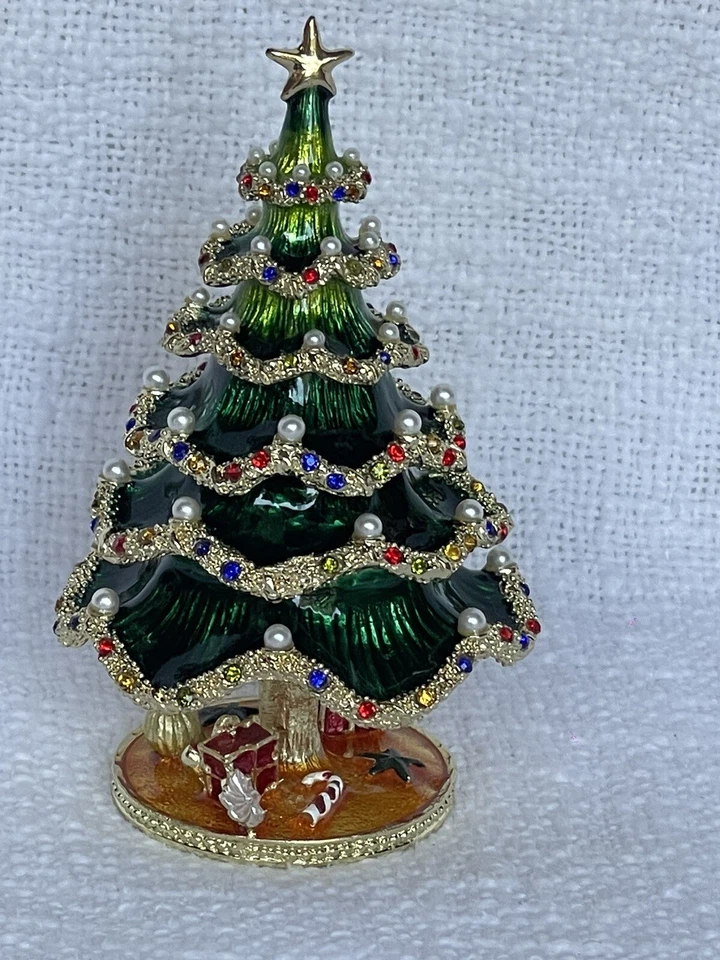 Caja de baratijas de árbol de Navidad con joyas con adornos hecha con cristales de Swarovski Foto 2 de 4