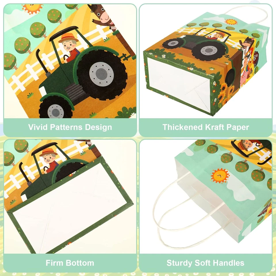24 Piezas Tractor Fiesta Regalo Bolsas Verde Granja Fiesta Regalos Bolsas con Asas f Foto 4 de 4