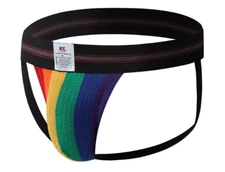 Mens Traditional Wide Waistband Small Rainbow Polyester Sports Jock Strap Gay UK