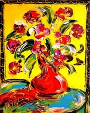 VASE  FLOWERS  IMPRESSIONIST LARGE ORIGINAL OIL  PAINTING  CANVAS ARWERH