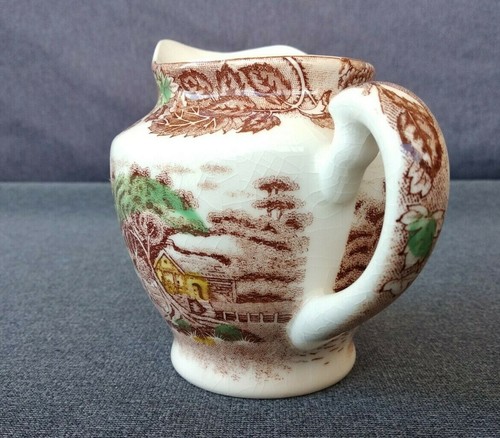 Vintage Nasco Brown Transferware Mountain Wood Land 12 oz Creamer - Picture 2 of 12