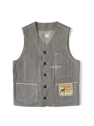Rugged Bronson Heritage Railroad Vest Blue White Hickory Stripes Waistcoat Men - Picture 23 of 31