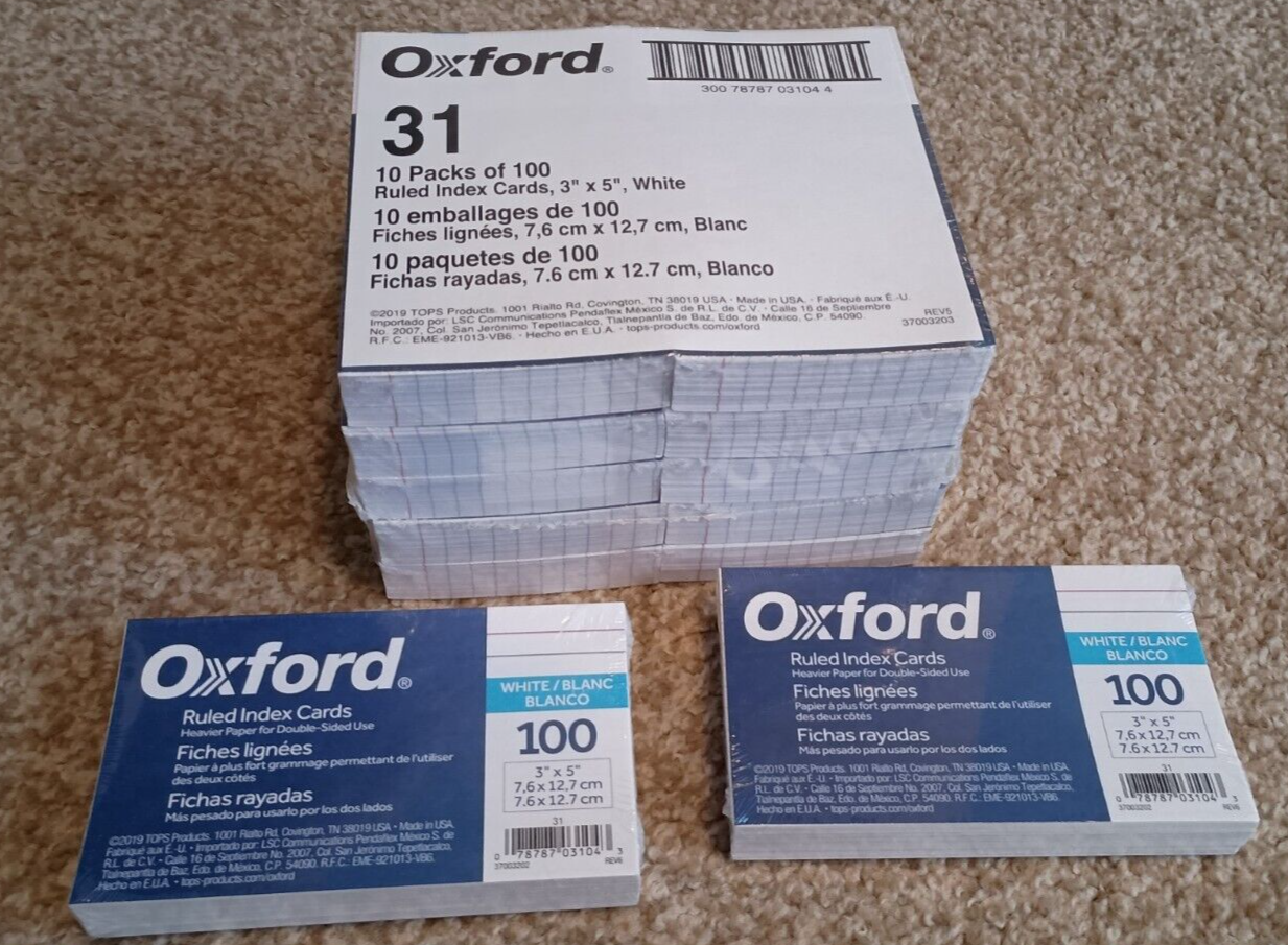 Oxford Ruled Index Cards, 3" X 5", White (12 packs of 100) - Sealed | eBay