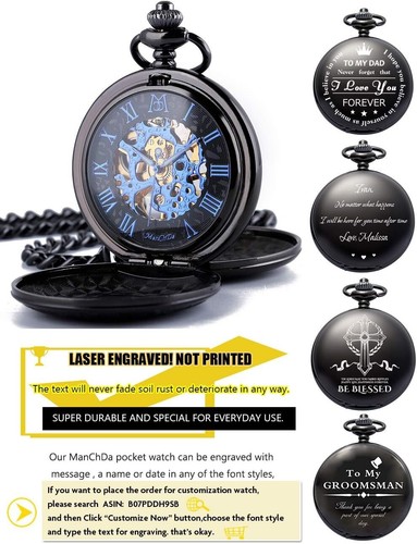 Vintage Roman Numeral Pocket Watch with Quality Cowboy Chain - Timeless Style - Picture 6 of 9