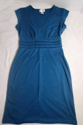 Re:sound Blue V Neck Pencil Dress Size S Slimming Quiet Luxury Classiccore