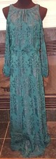 Ralph Lauren Hunter Green Glitter Lace Cold Shoulder Formal Gown Dress, 6R